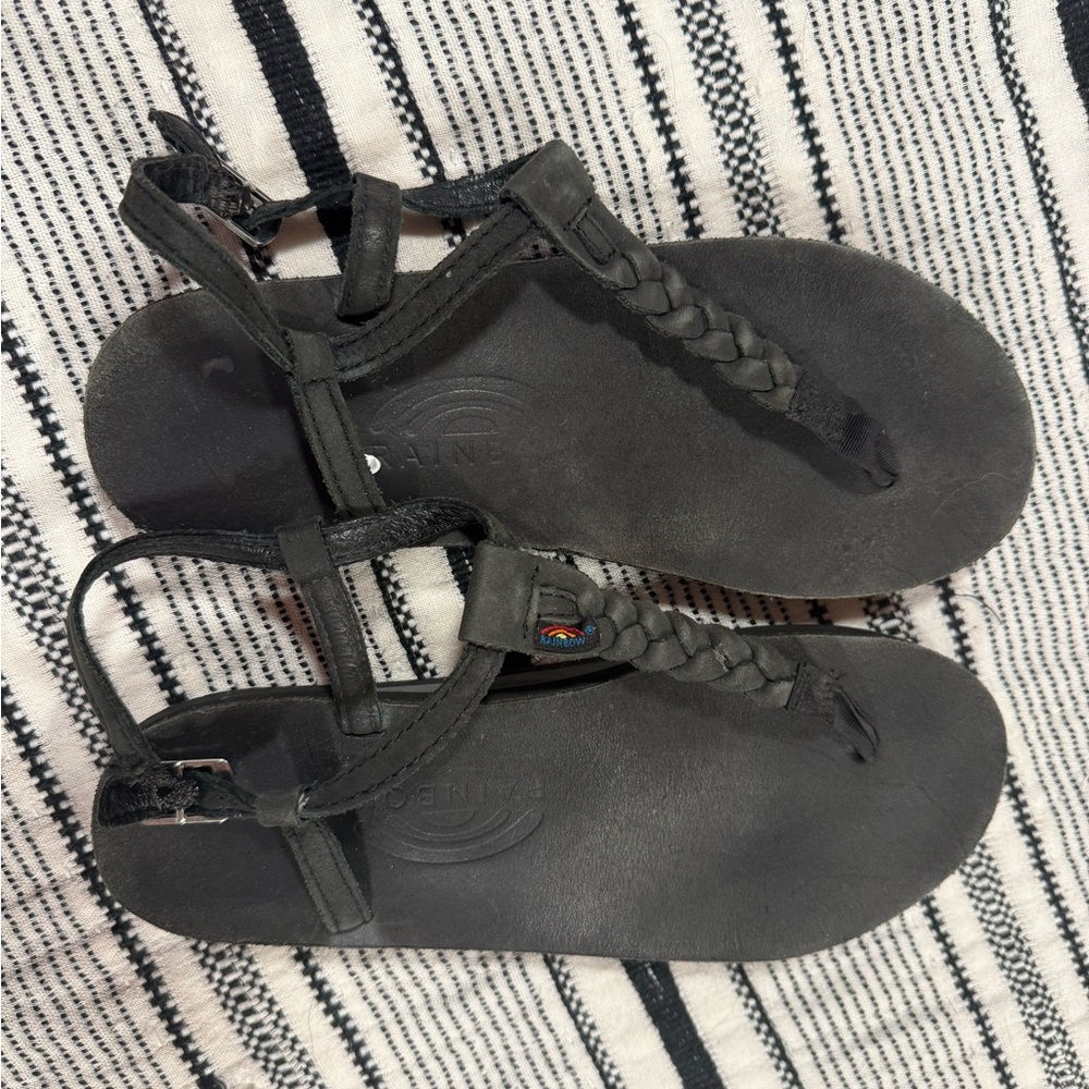 Rainbow Women's Black Braided Strap Sandals